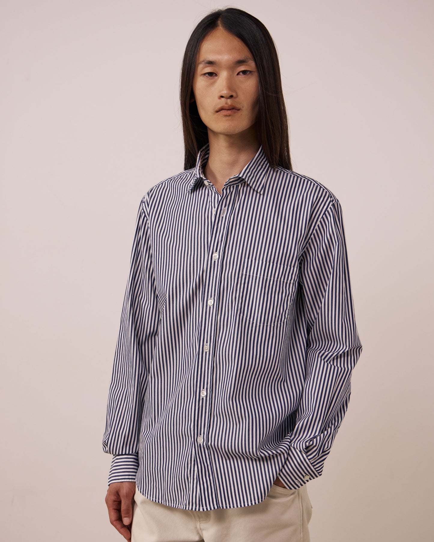 Chemise Homme en Popeline à Rayures Bleu Marine Paul