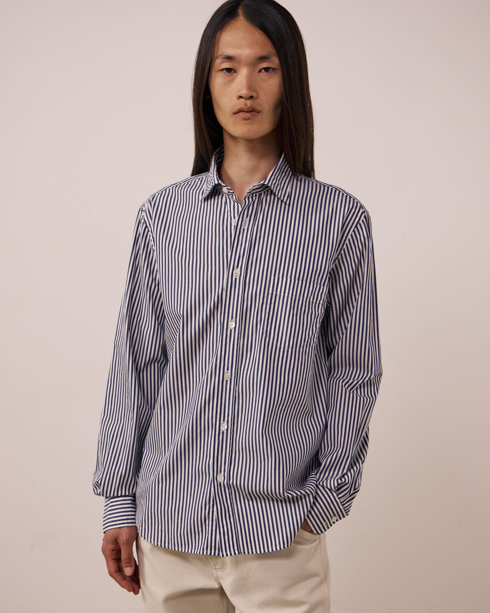 Chemise Homme en Popeline à Rayures Bleu Marine Paul - Image 3