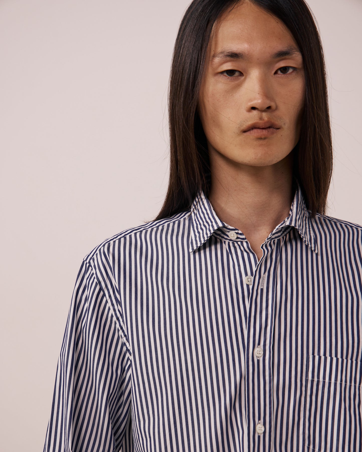 Chemise Homme en Popeline à Rayures Bleu Marine Paul