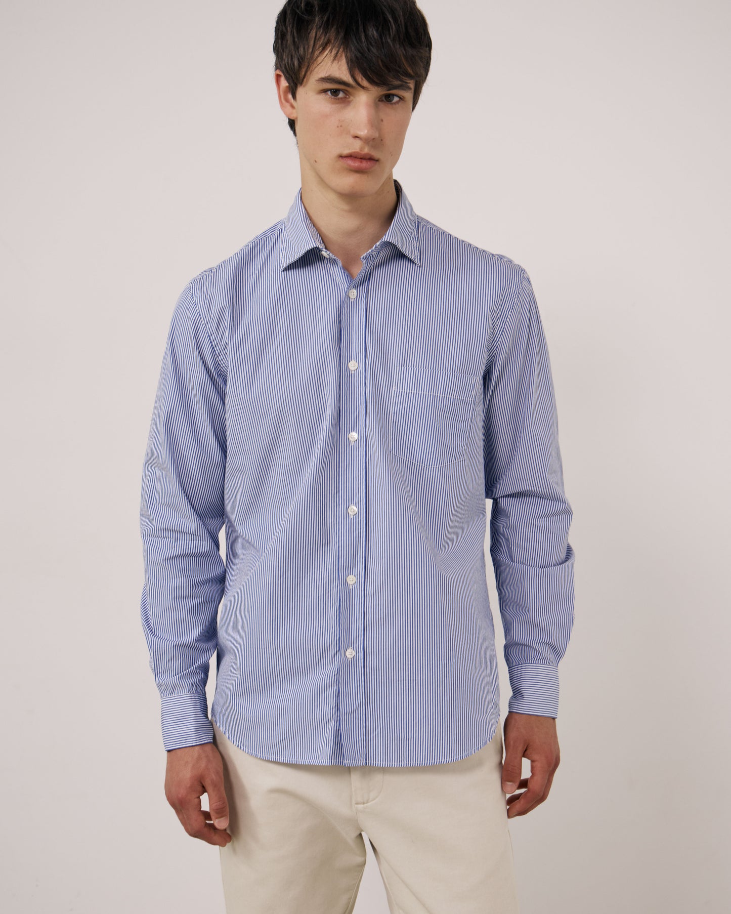 Chemise Homme en Popeline à Rayures Bleu Paul