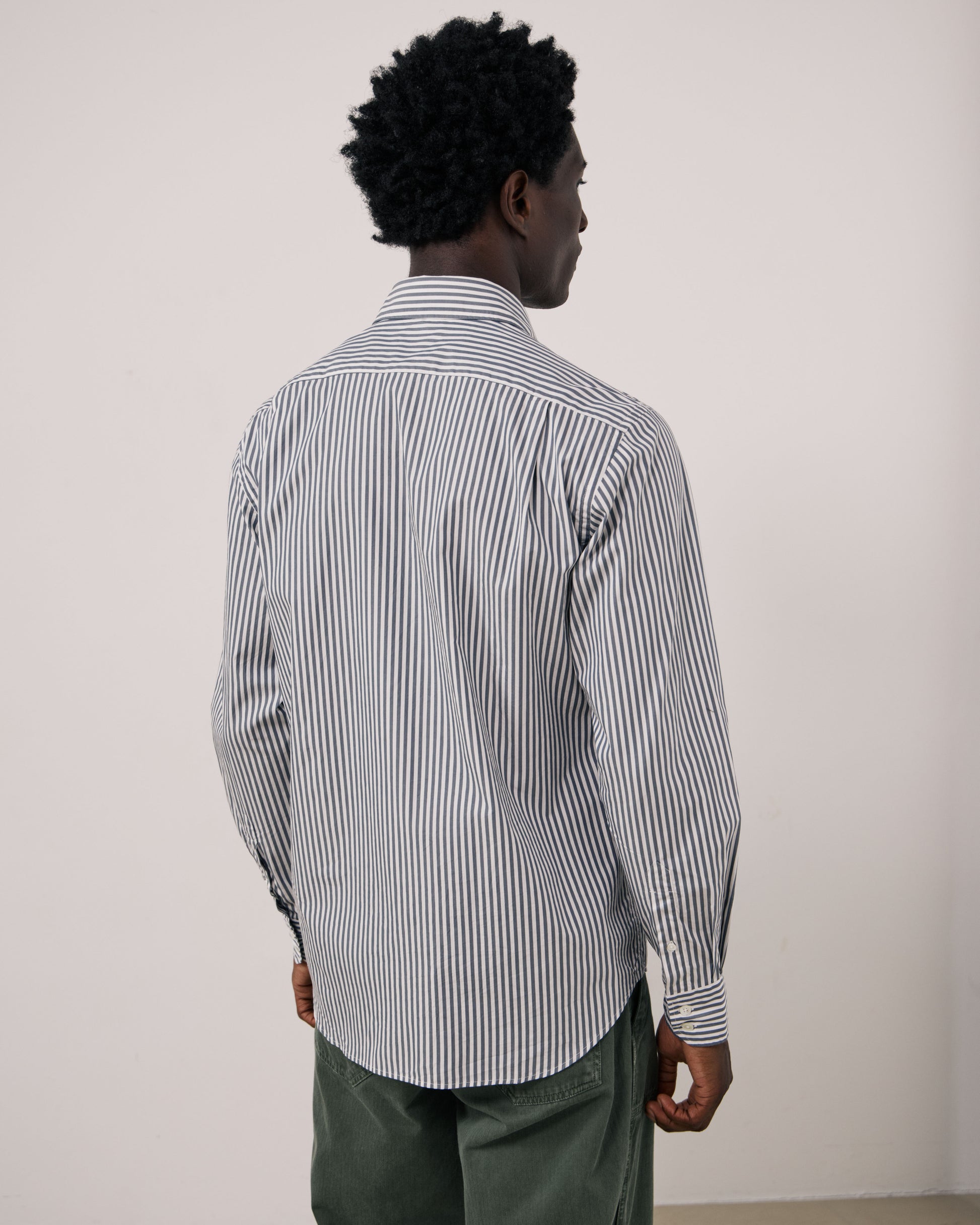 Chemise Homme en Popeline à Rayures Vert de gris Paul
