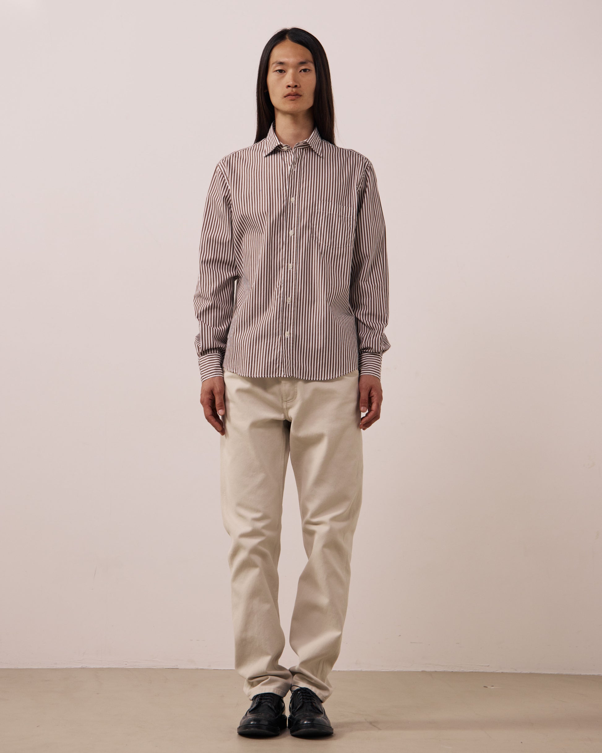 Chemise Homme en Popeline à Rayures Marron Paul