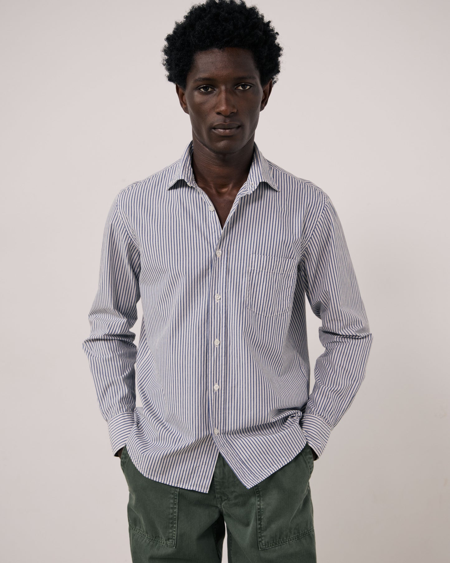 Chemise Homme en Popeline à Rayures Bleu Marine Paul
