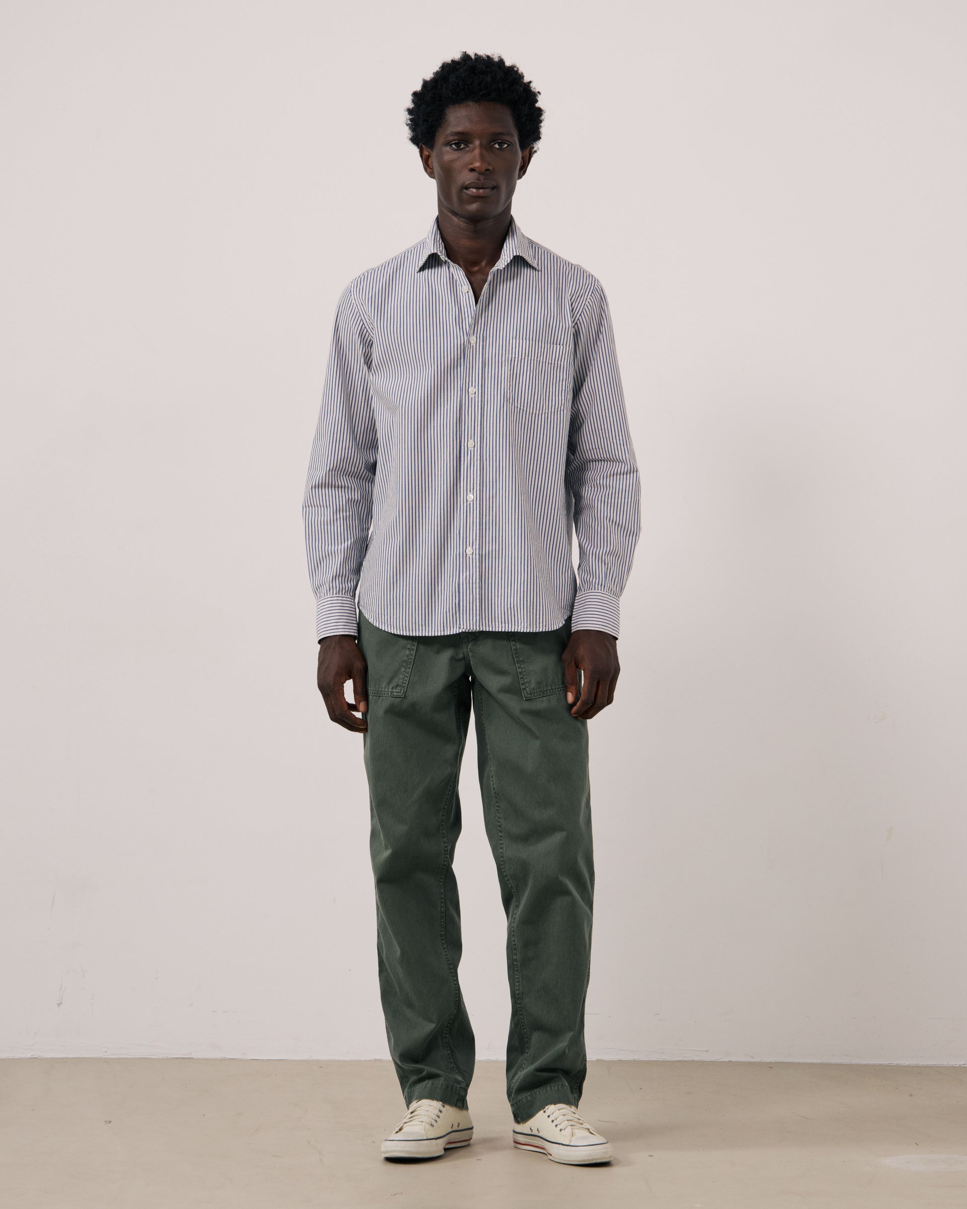 Chemise Homme en Popeline à Rayures Bleu Marine Paul