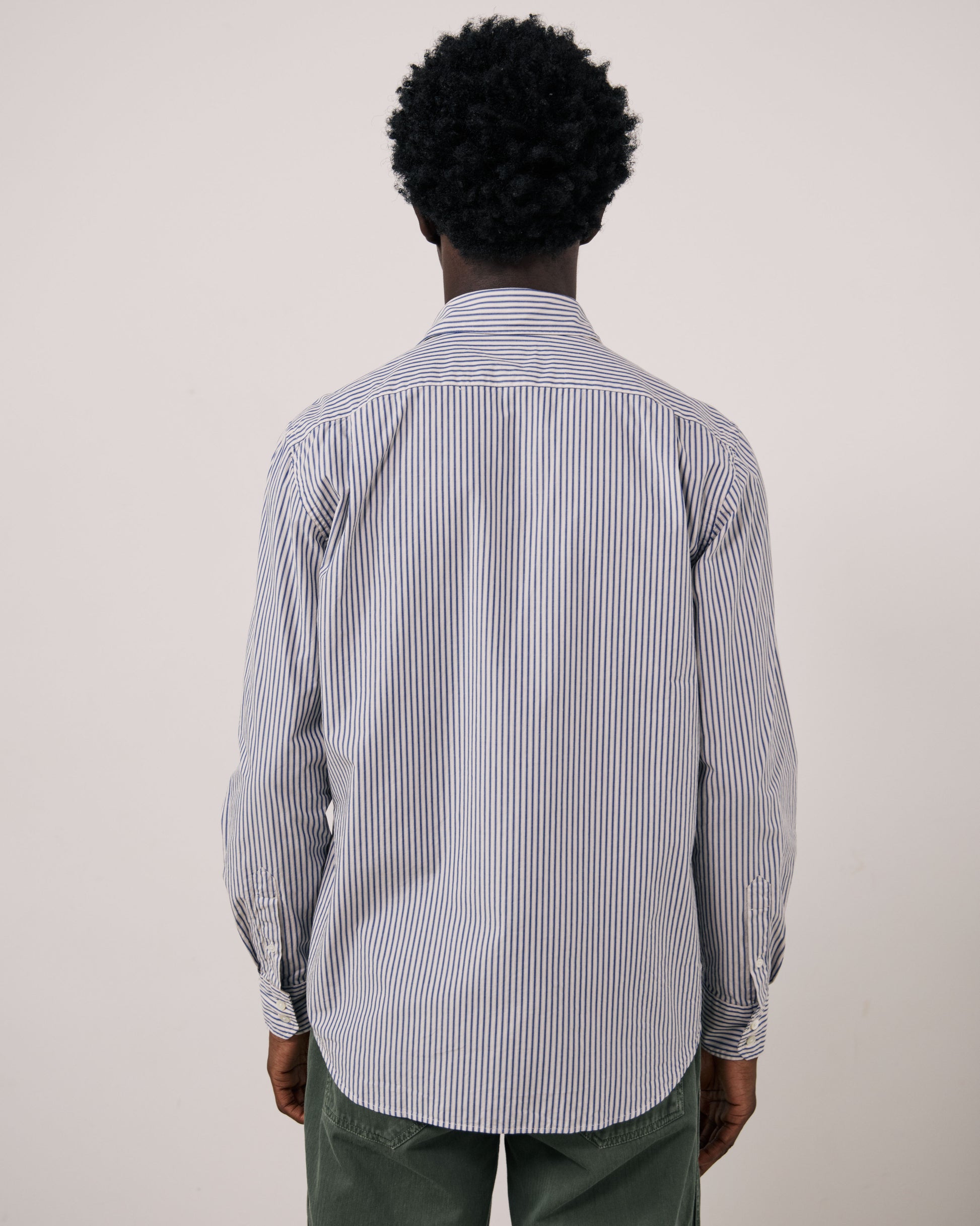 Chemise Homme en Popeline à Rayures Bleu Marine Paul