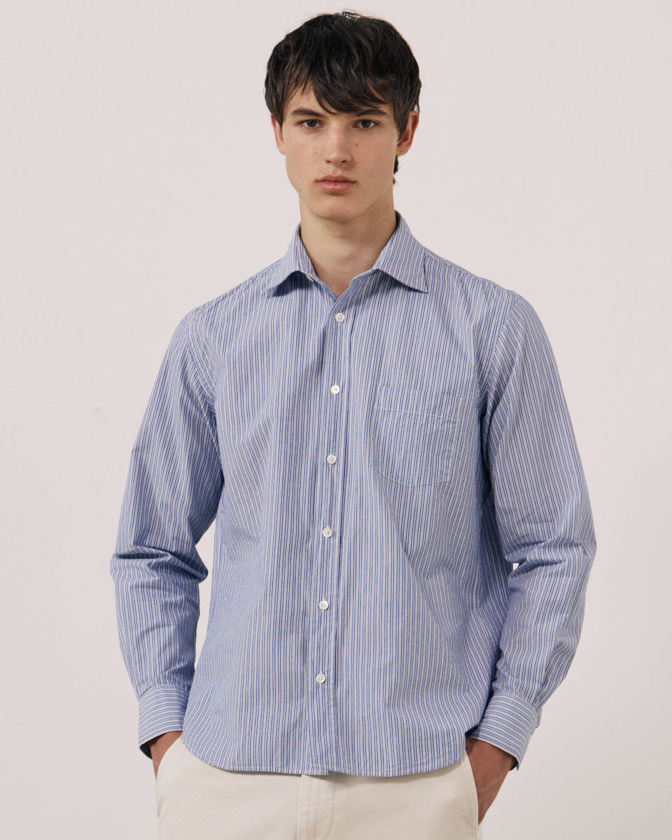 Chemise Homme en Popeline à Rayures Bleu Paul - Image principale