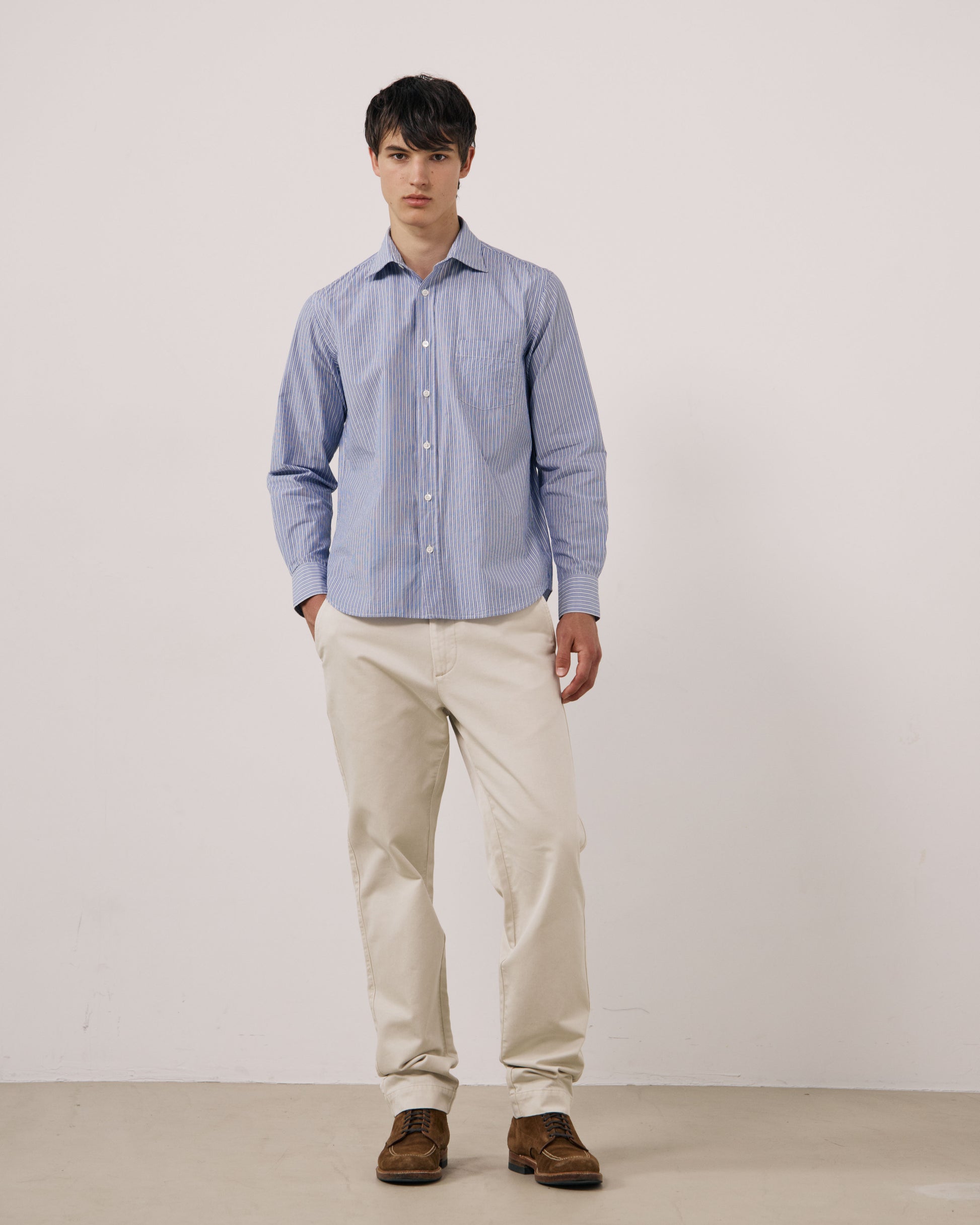 Chemise Homme en Popeline à Rayures Bleu Paul