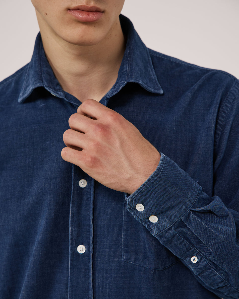 Chemise Homme en Velours Côtelé Fin Bleu Indigo Paul - Image 3