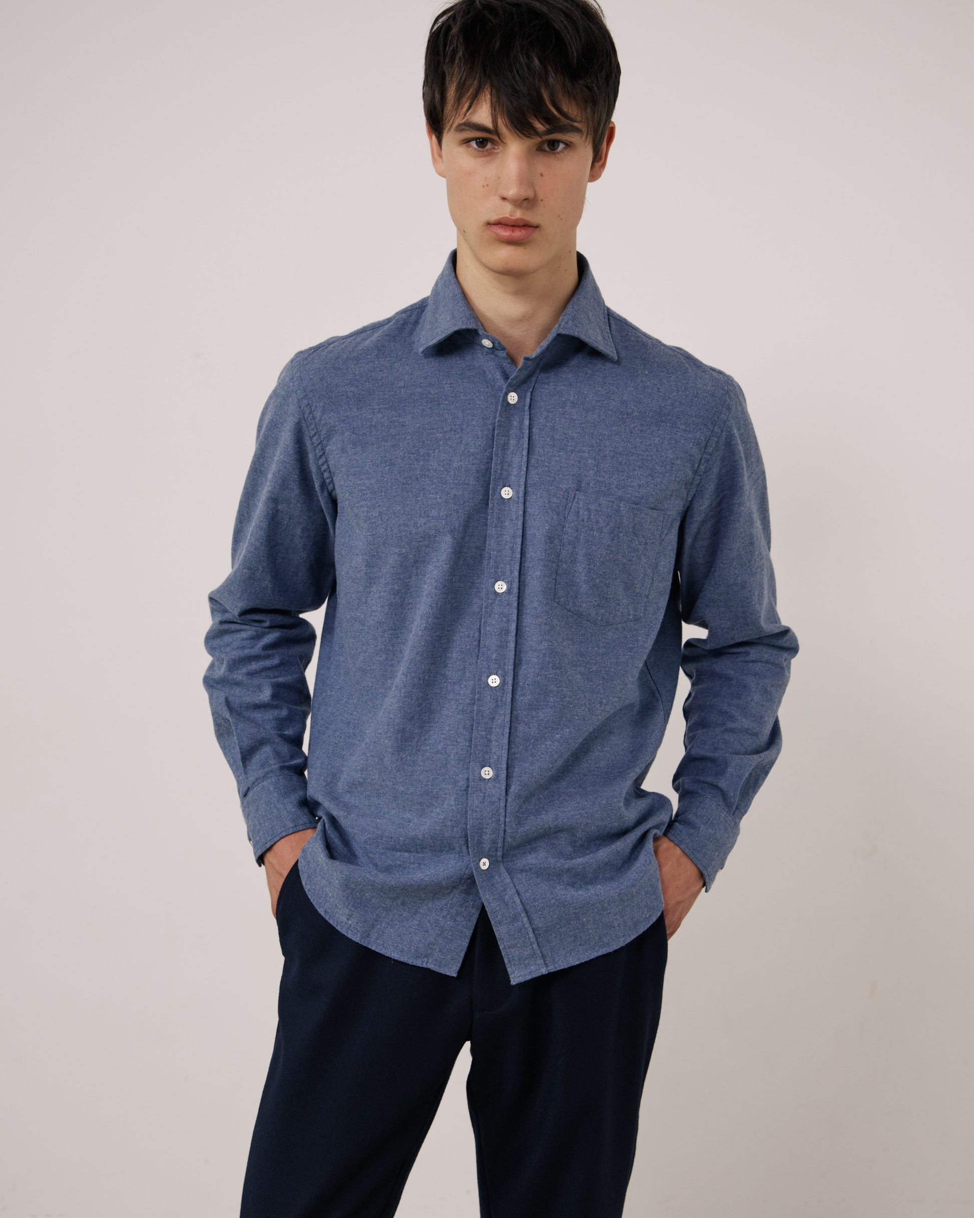 Chemise Homme en Flanelle Bleu Denim Paul