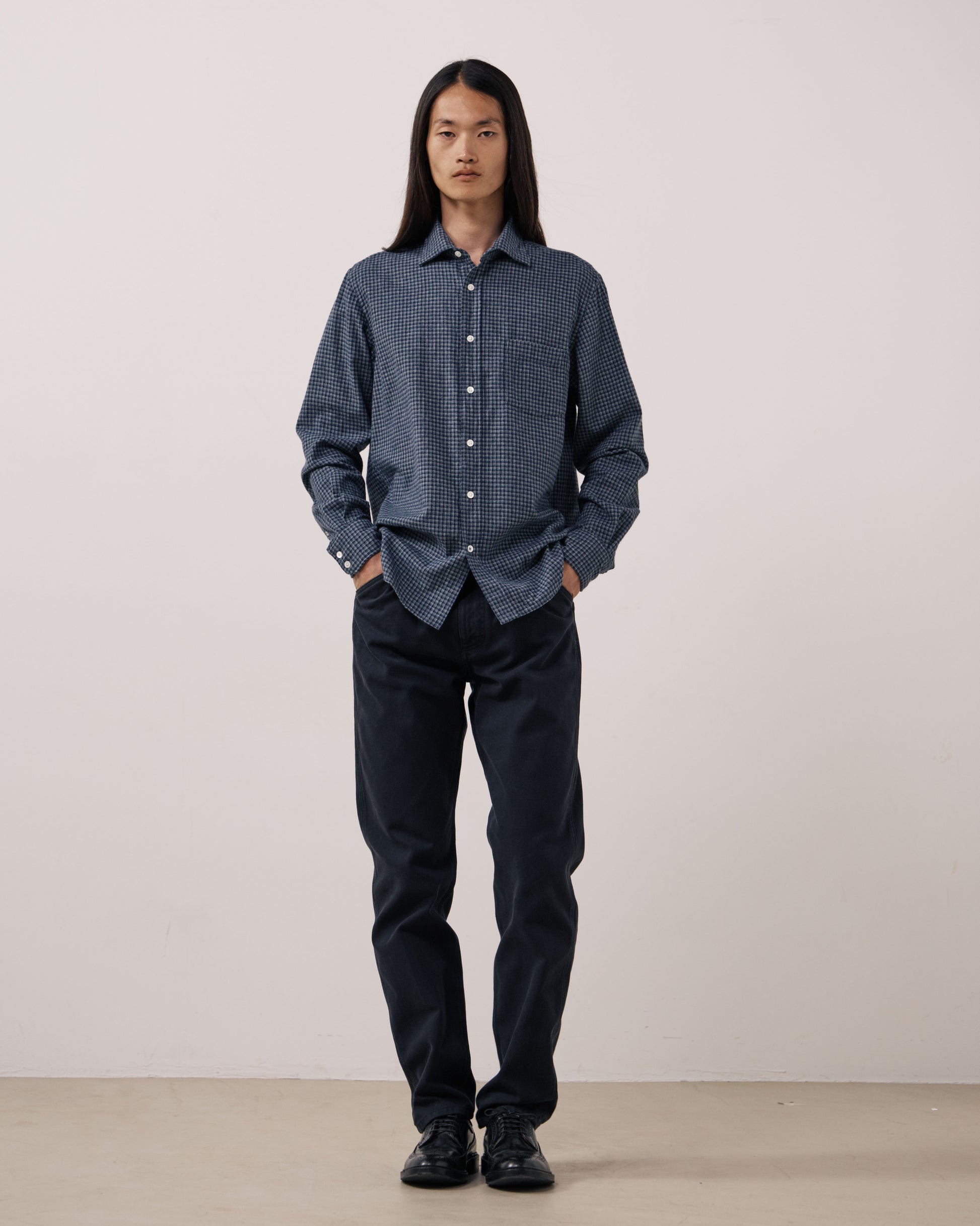 Chemise Homme en Flanelle à Carreaux Bleu Marine Paul
