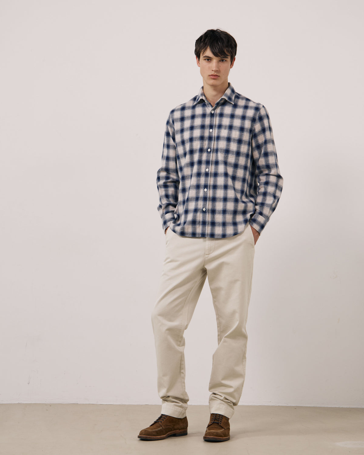 Chemise Homme en Flanelle à Carreaux Ecru & Bleu Paul