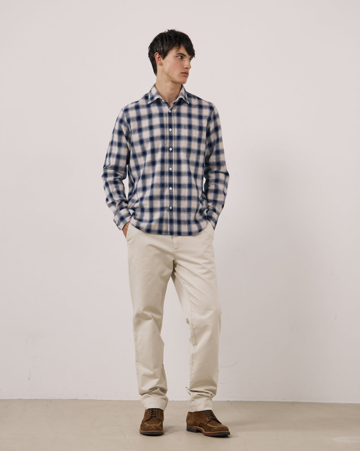 Chemise Homme en Flanelle à Carreaux Ecru & Bleu Paul