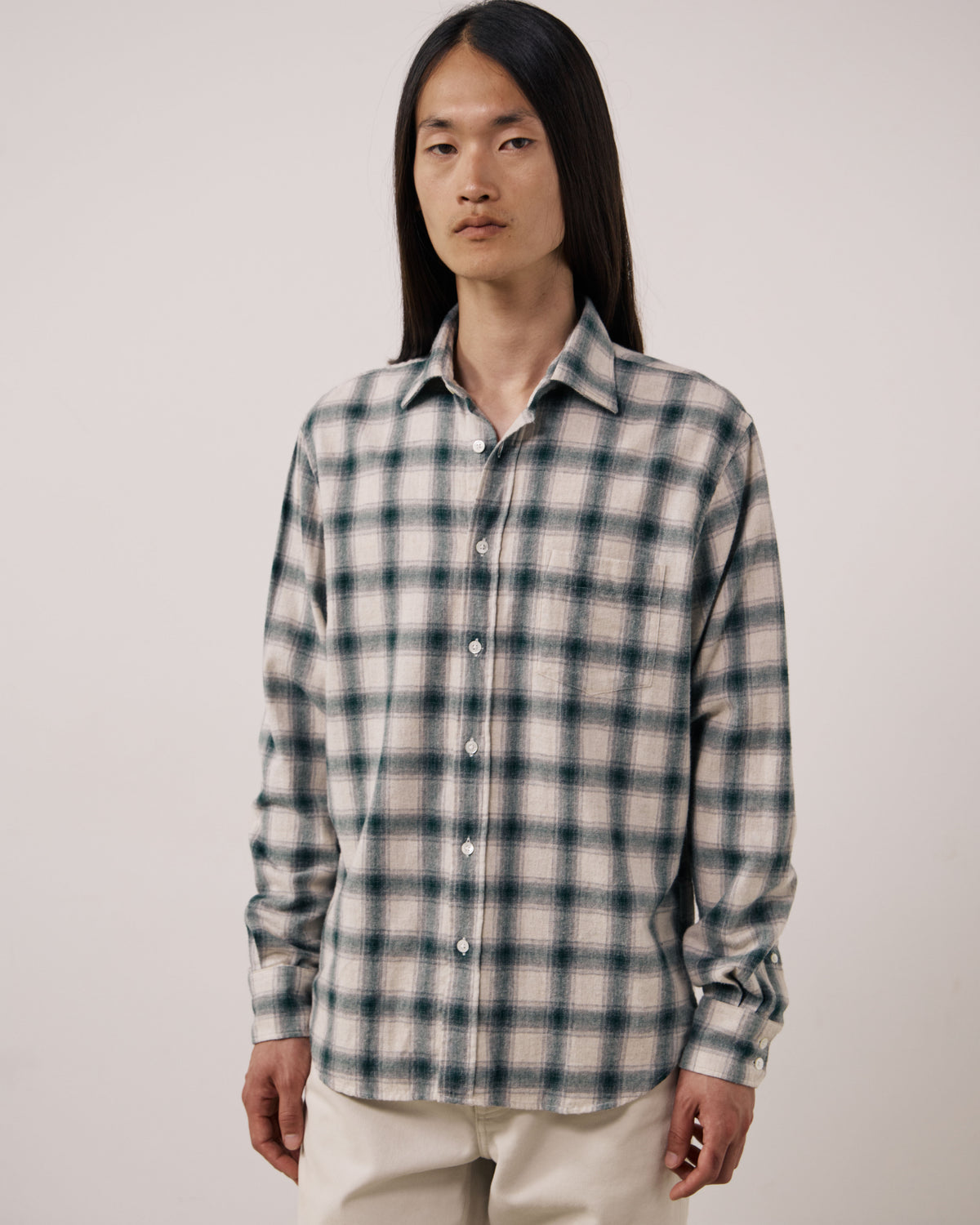 Chemise Homme en Flanelle à Carreaux Ecru & Vert Paul
