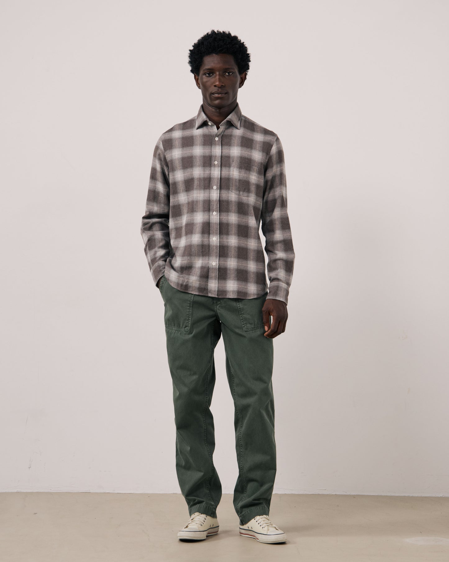 Chemise Homme en Tencel & Coton Brossé à Carreaux Marron Paul
