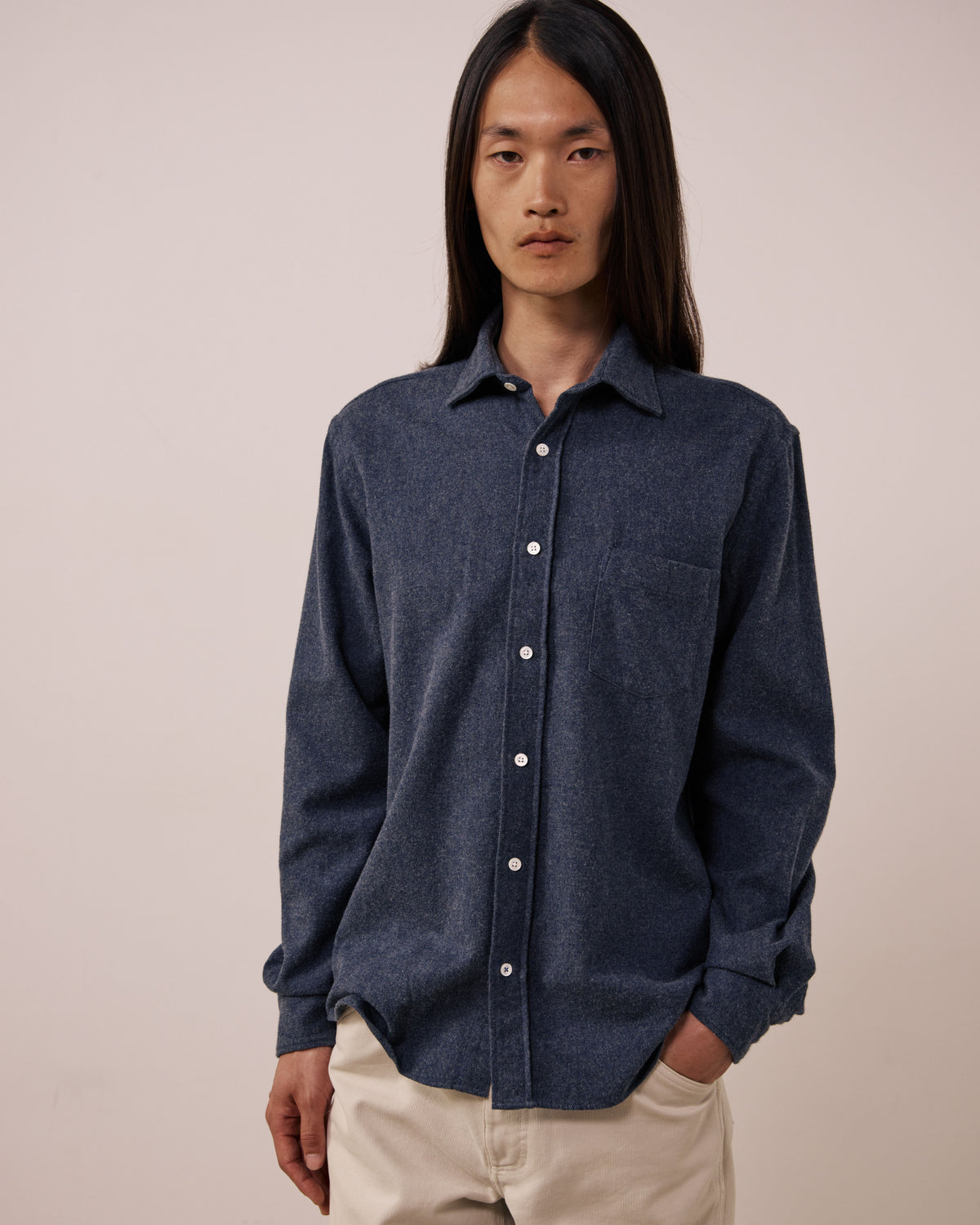 Chemise Homme en Coton Double Face Bleu Marine Paul