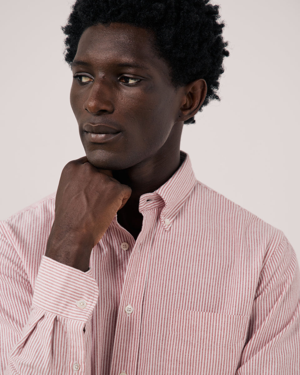 Chemise Homme en Oxford Brossé à Rayures Rouge Pitt - Image 3