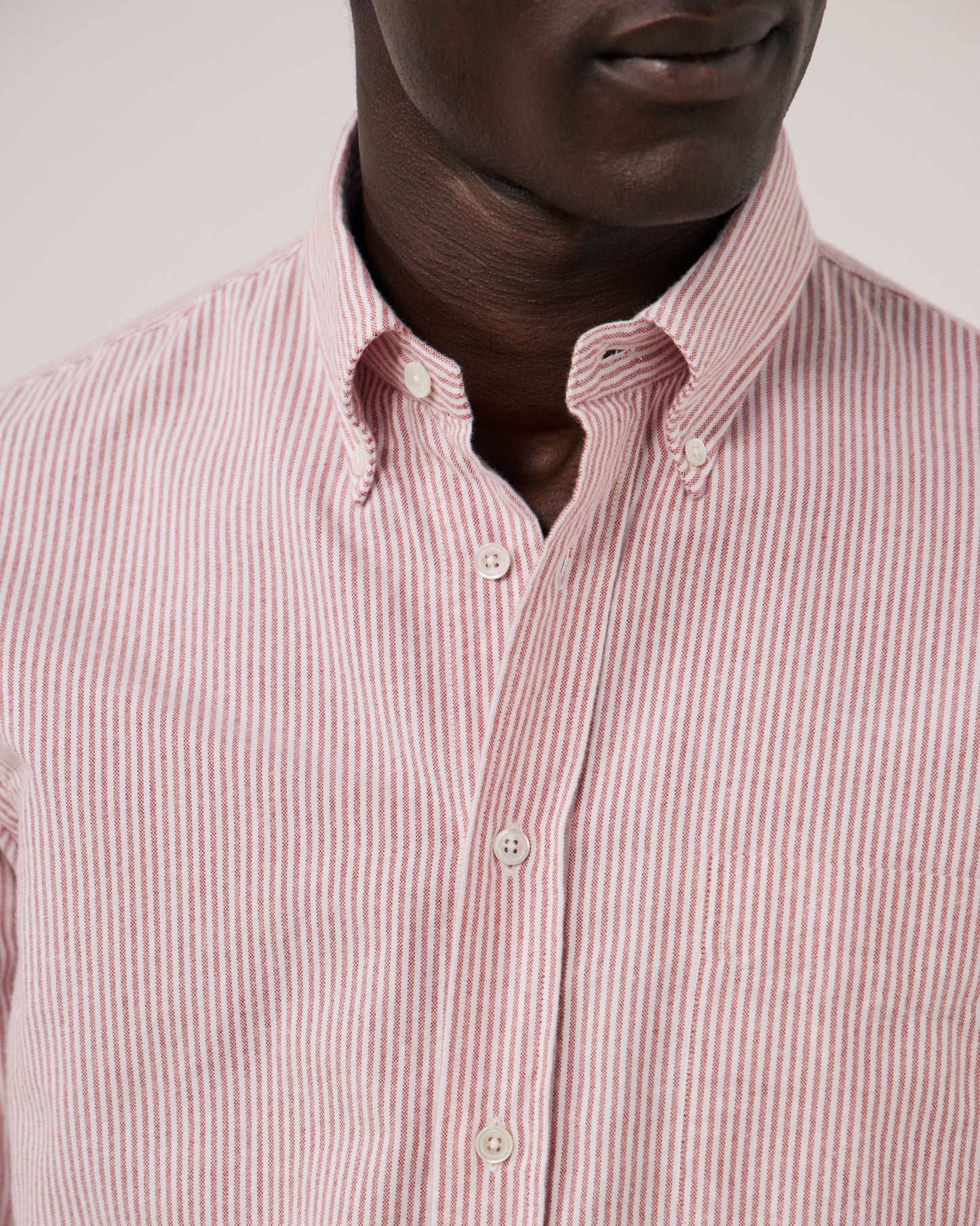 Chemise Homme en Oxford Brossé à Rayures Rouge Pitt