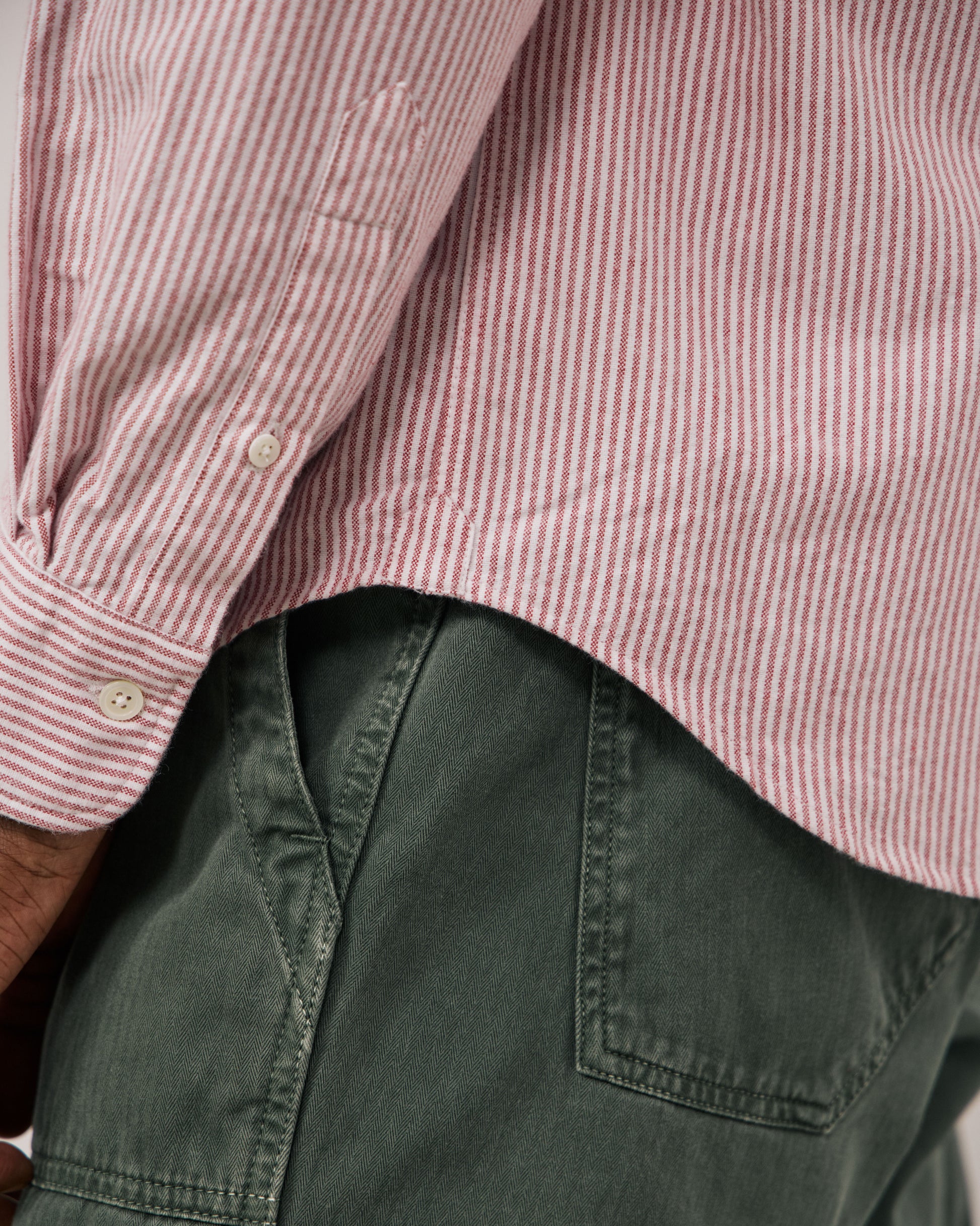 Chemise Homme en Oxford Brossé à Rayures Rouge Pitt