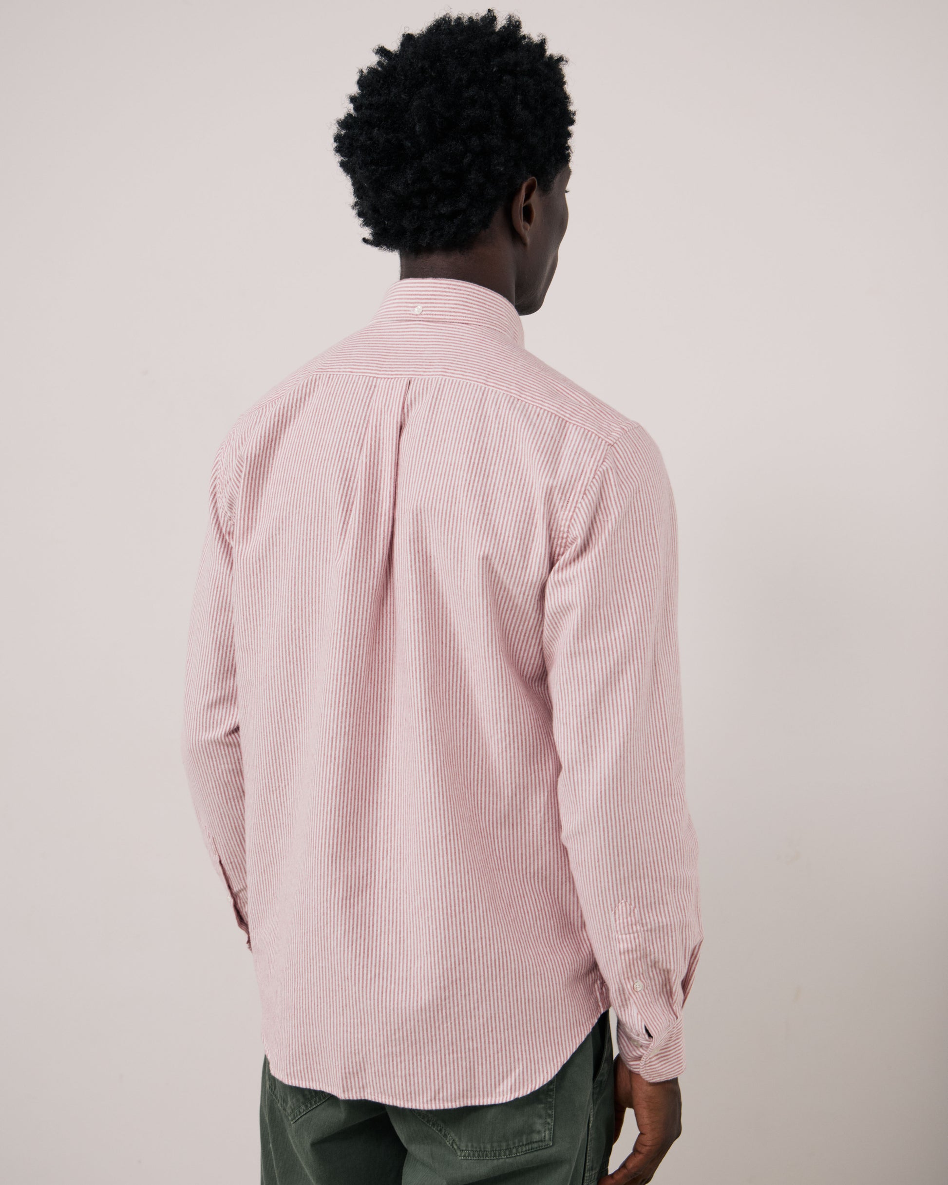 Chemise Homme en Oxford Brossé à Rayures Rouge Pitt