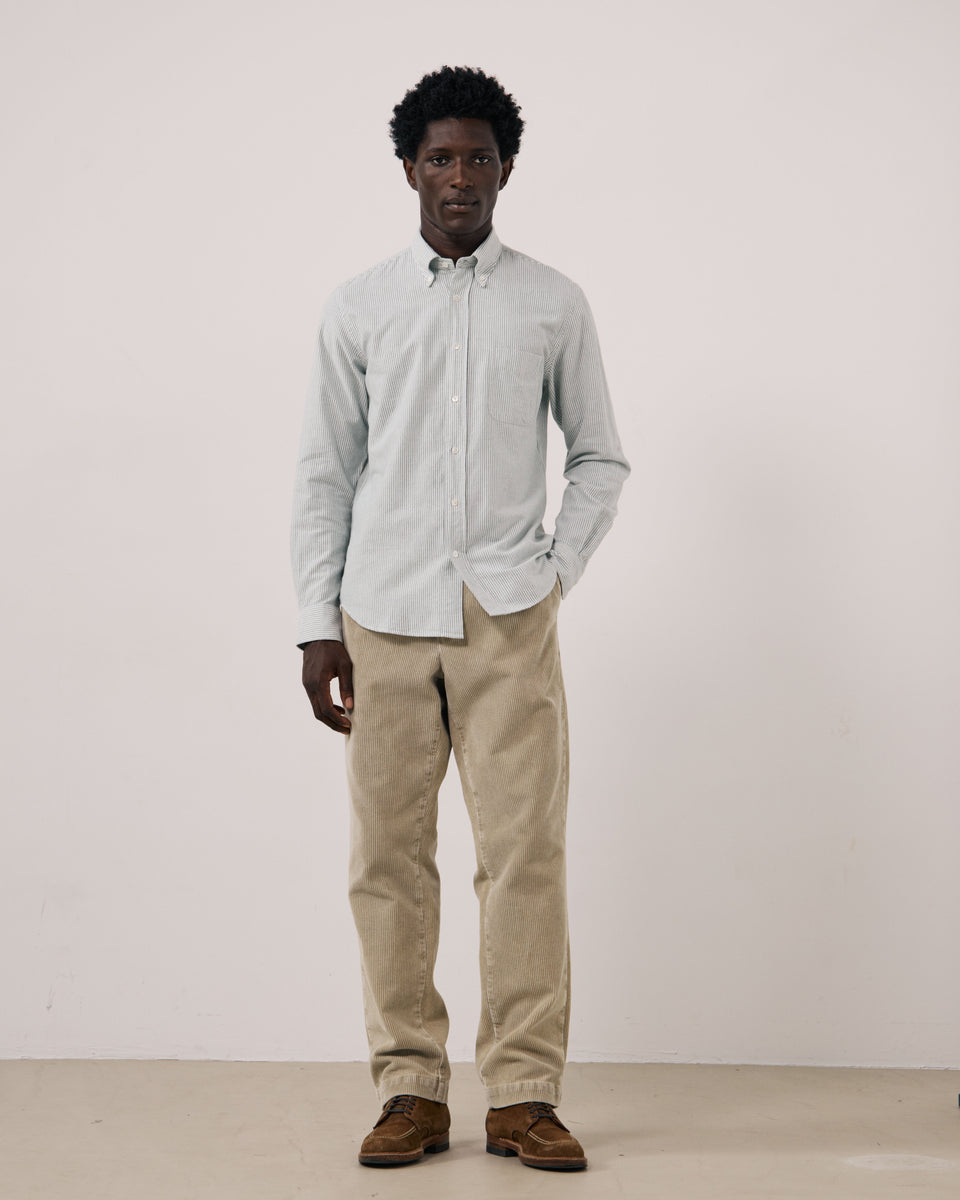 Chemise Homme en Oxford Brossé à Rayures Vert Pitt - Image 2