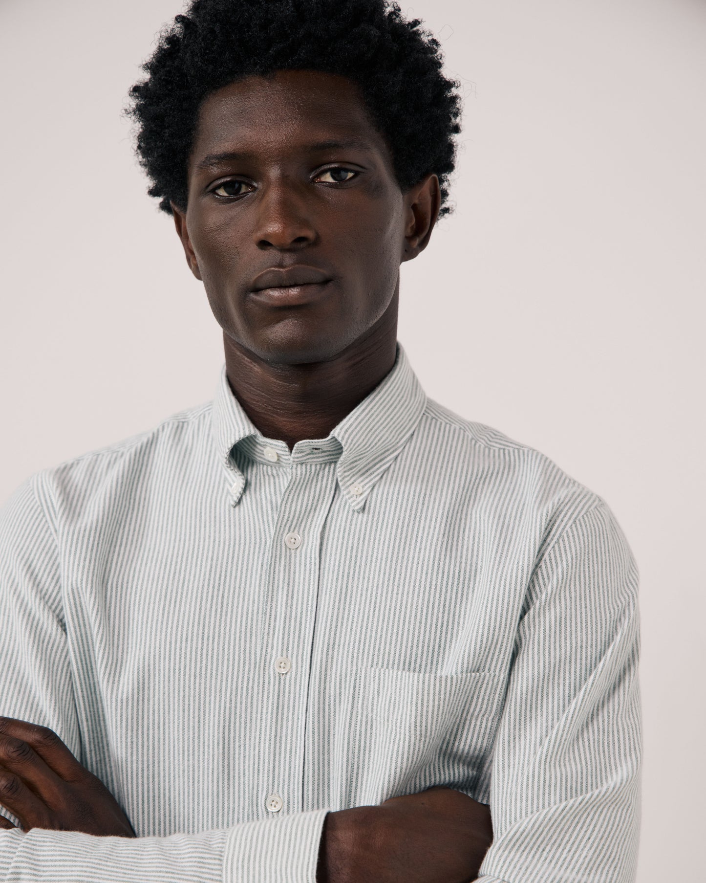 Chemise Homme en Oxford Brossé à Rayures Vert Pitt