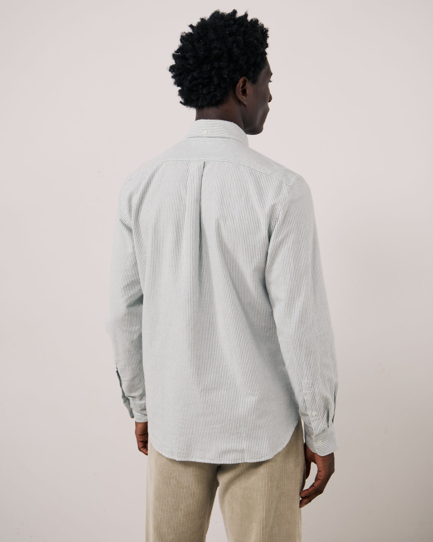 Chemise Homme en Oxford Brossé à Rayures Vert Pitt