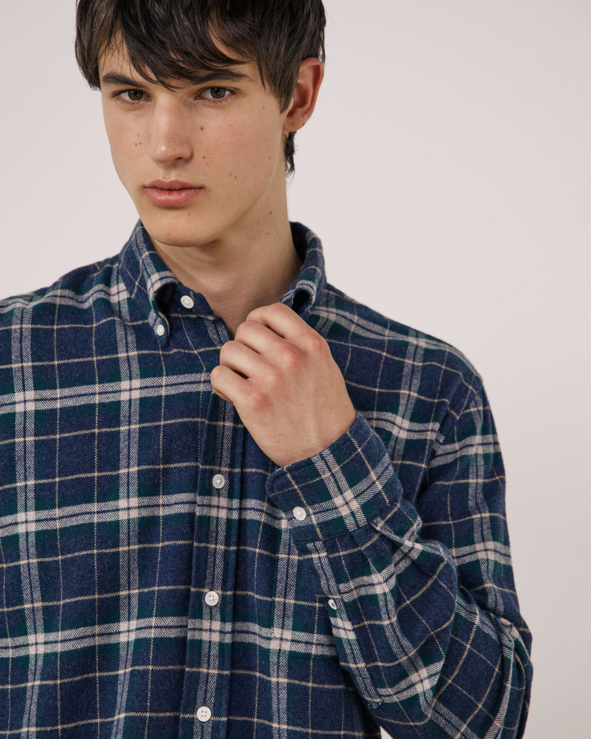 Chemise Homme en Flanelle à Carreaux Bleu & Vert Pitt