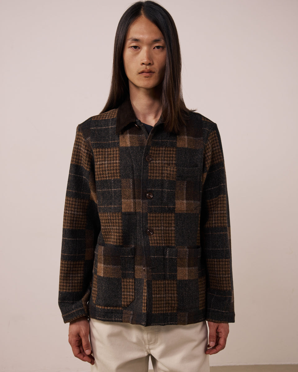 Veste Homme en Laine Patchwork à Carreaux Marron Perry - Image principale