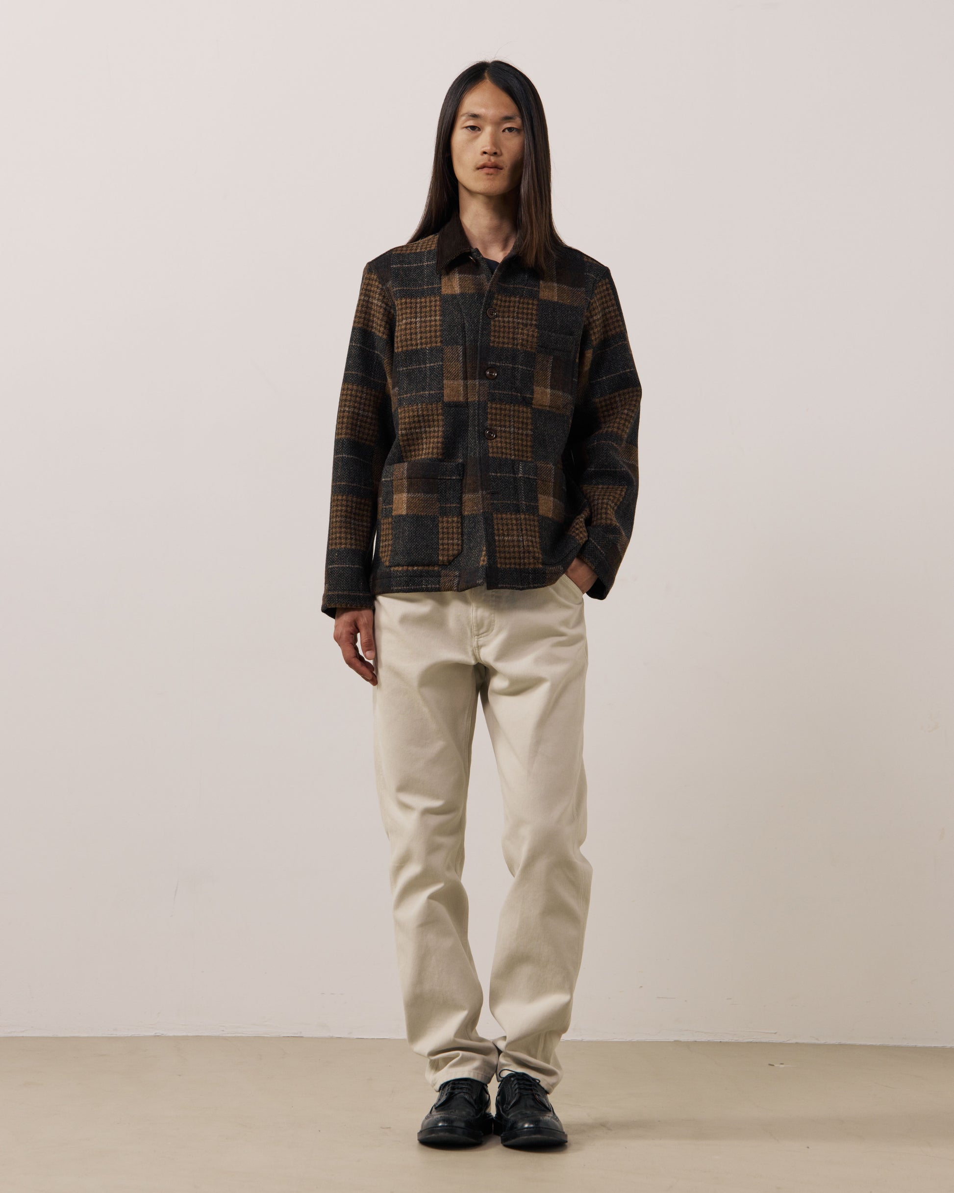 Veste Homme en Laine Patchwork à Carreaux Marron Perry