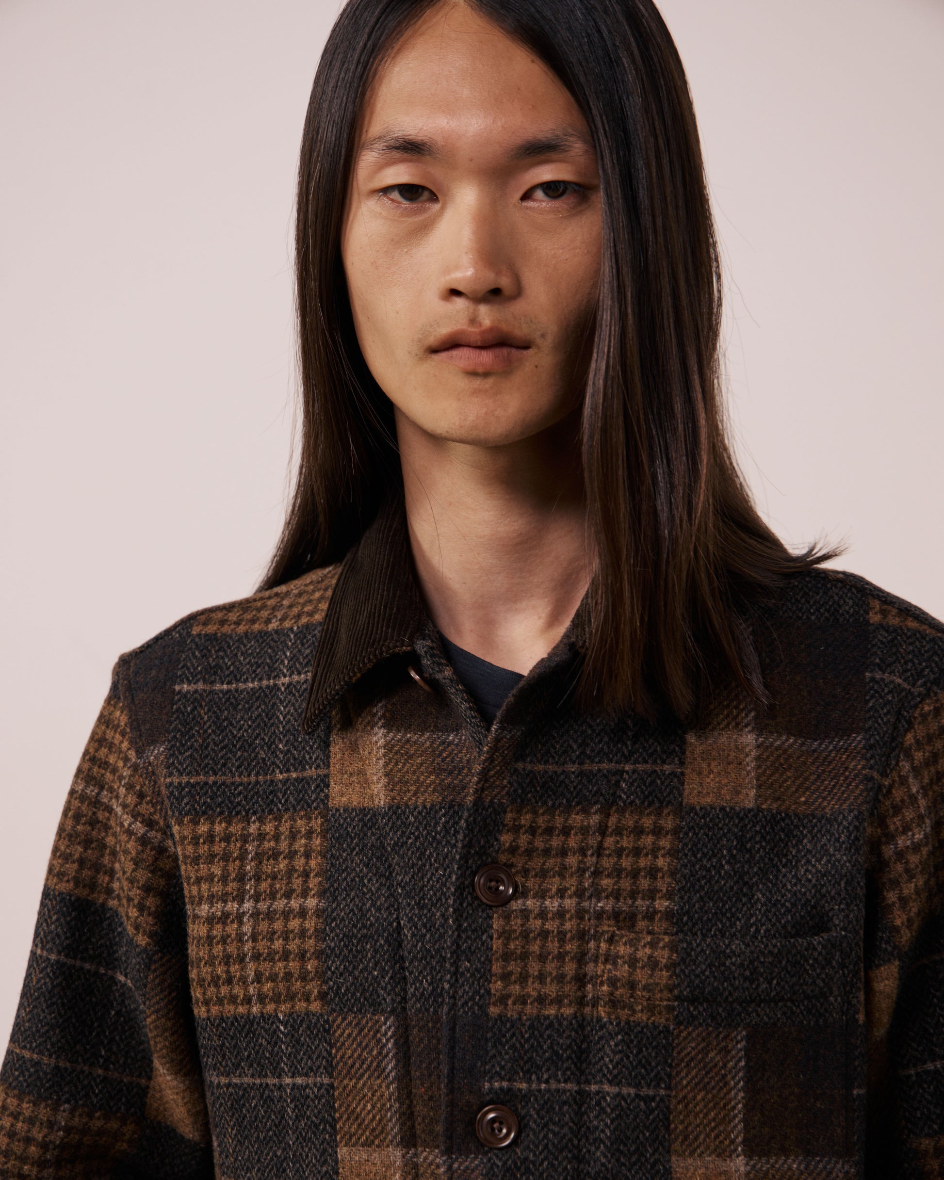 Veste Homme en Laine Patchwork à Carreaux Marron Perry