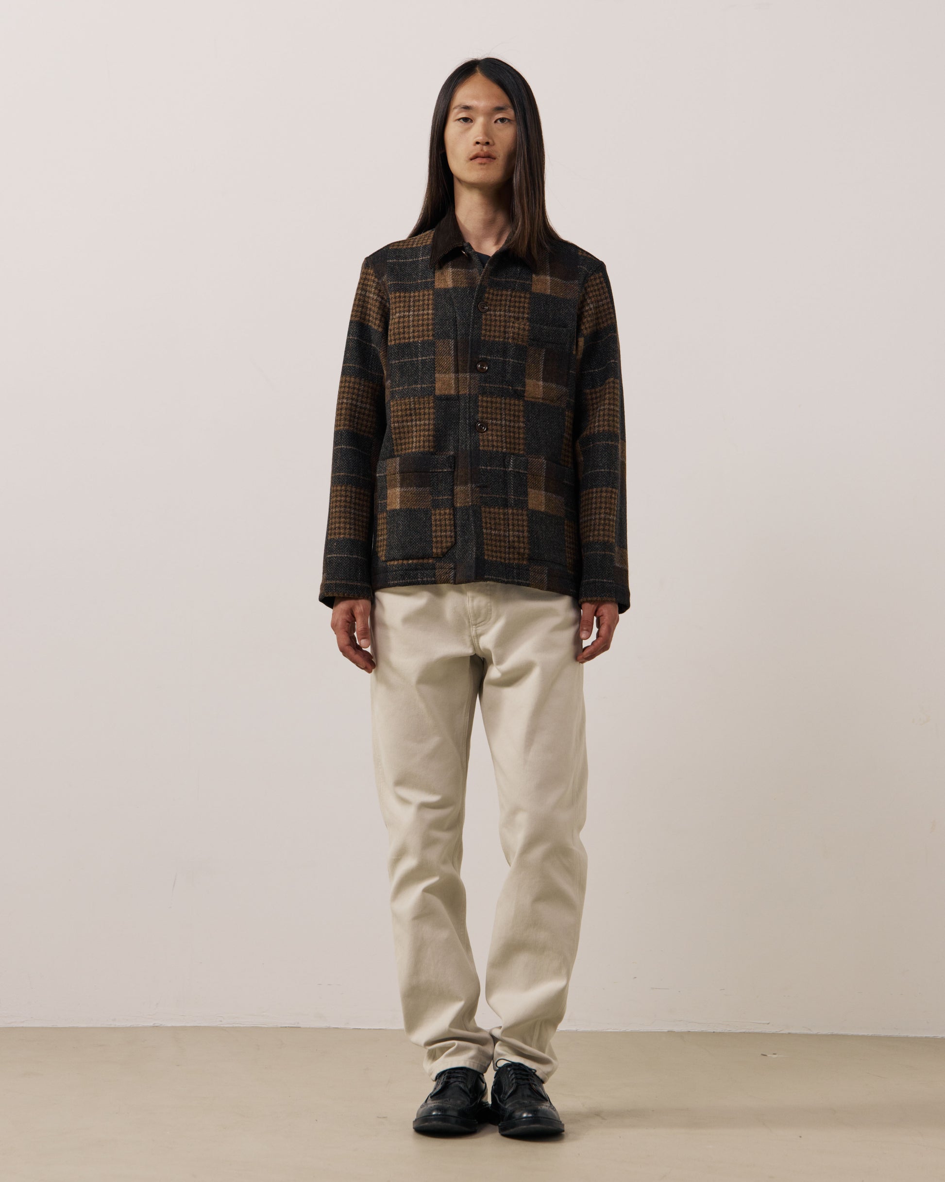 Veste Homme en Laine Patchwork à Carreaux Marron Perry