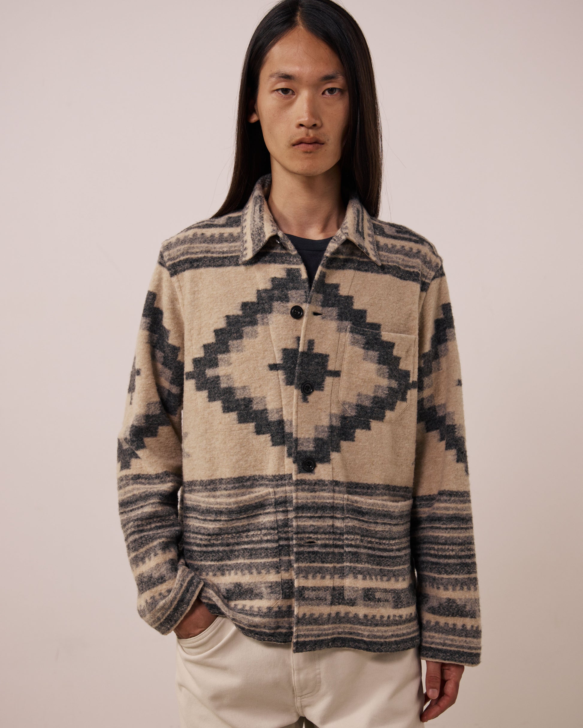 Veste Homme en Laine Vierge Mélangée Ecru & Carbone Perry