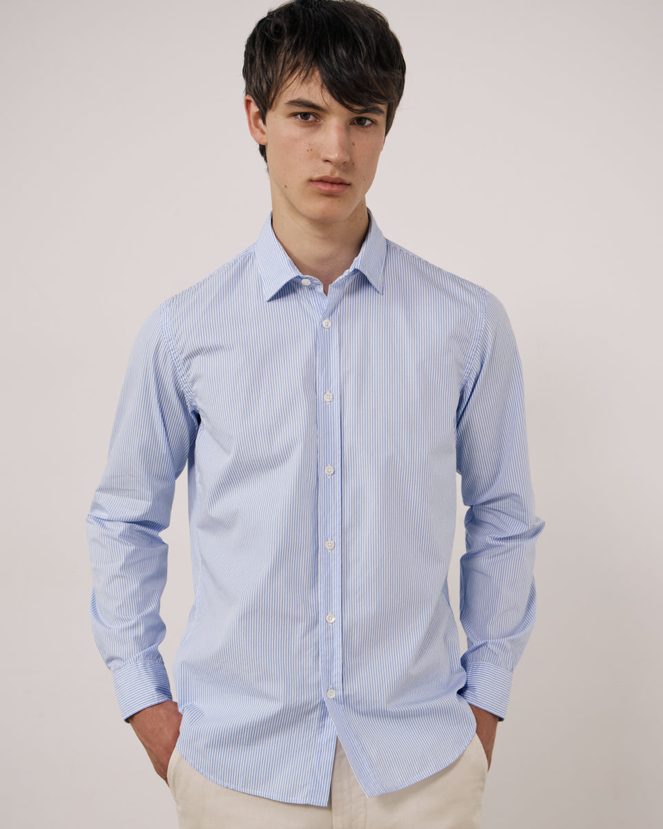 Chemise Homme en Popeline à Rayures Bleu Clair Sammy - Image principale
