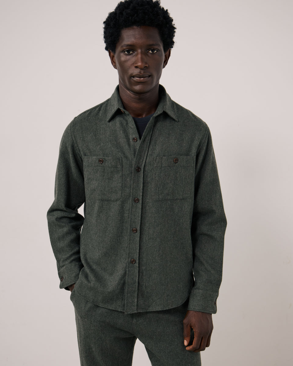 Chemise Homme en Flanelle de laine Vert Militaire Percey - Image principale