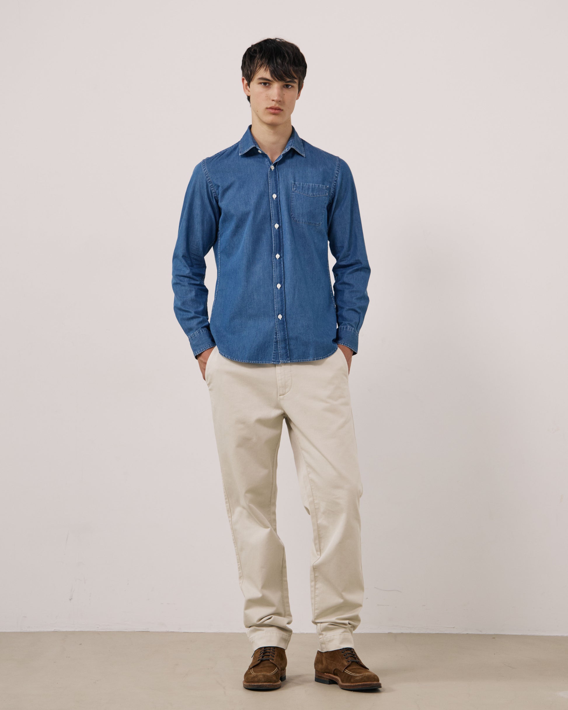 Chemise Homme en Denim Léger Bleu Indigo Storm