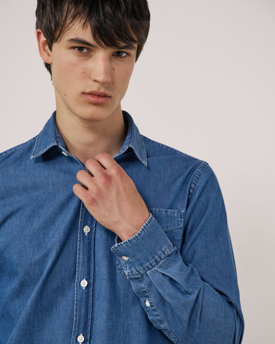 Chemise Homme en Denim Léger Bleu Indigo Storm - Image 3