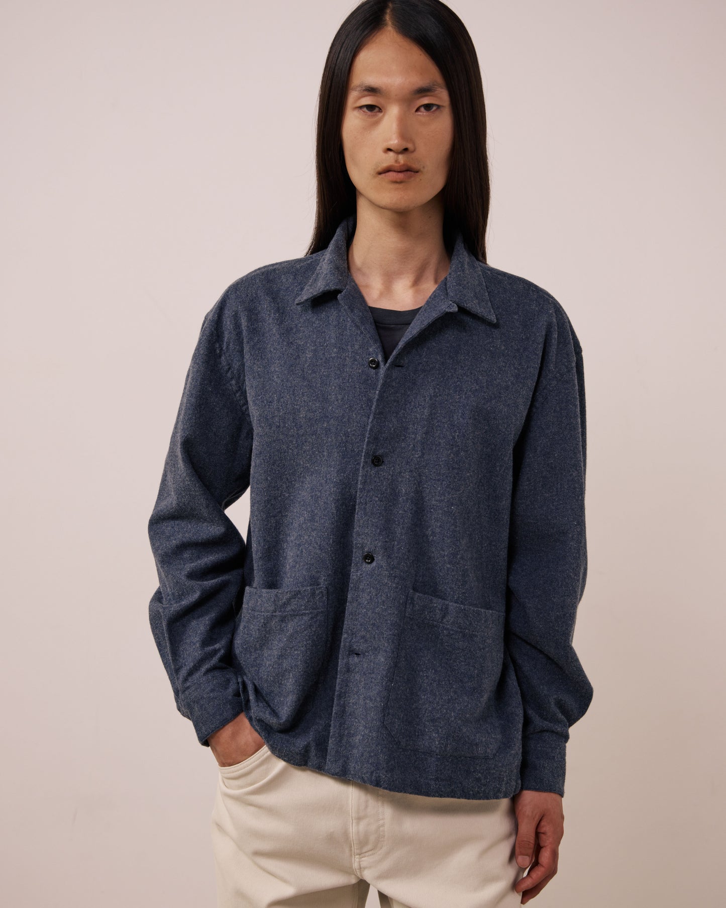Chemise Homme en Coton Double Face Bleu Marine Flint