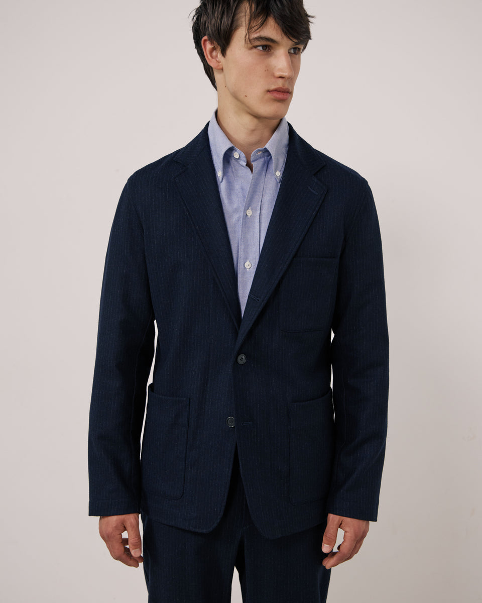 Veste Homme en Flanelle de Laine à Rayures Bleu Marine Jonbee - Image principale