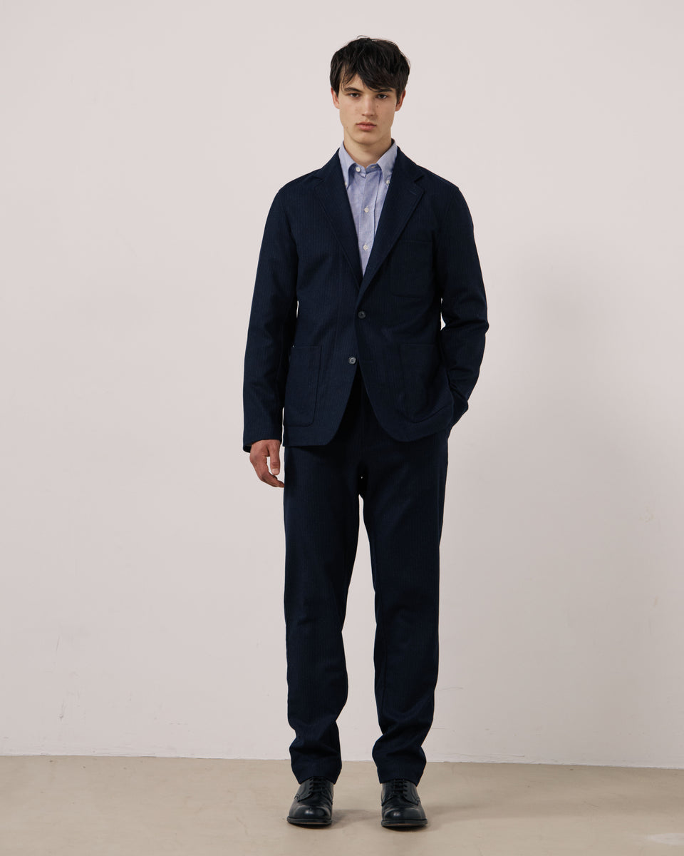 Veste Homme en Flanelle de Laine à Rayures Bleu Marine Jonbee - Image 2