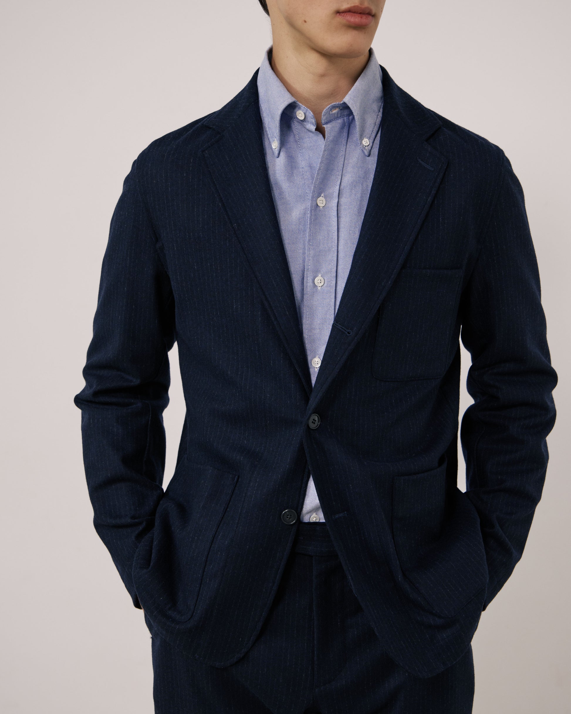 Veste Homme en Flanelle de Laine à Rayures Bleu Marine Jonbee