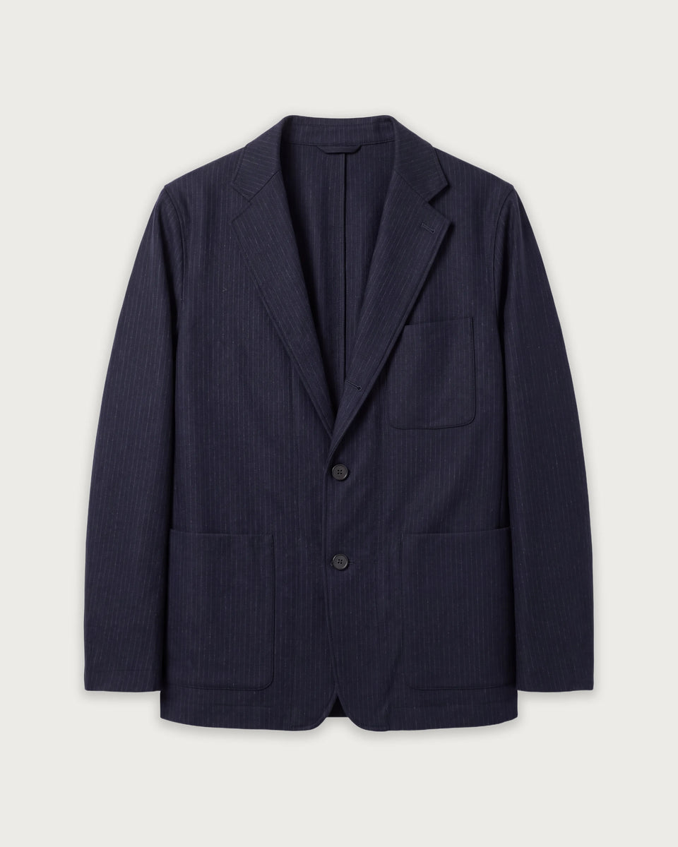 Veste Homme en Flanelle de Laine à Rayures Bleu Marine Jonbee - Image 3