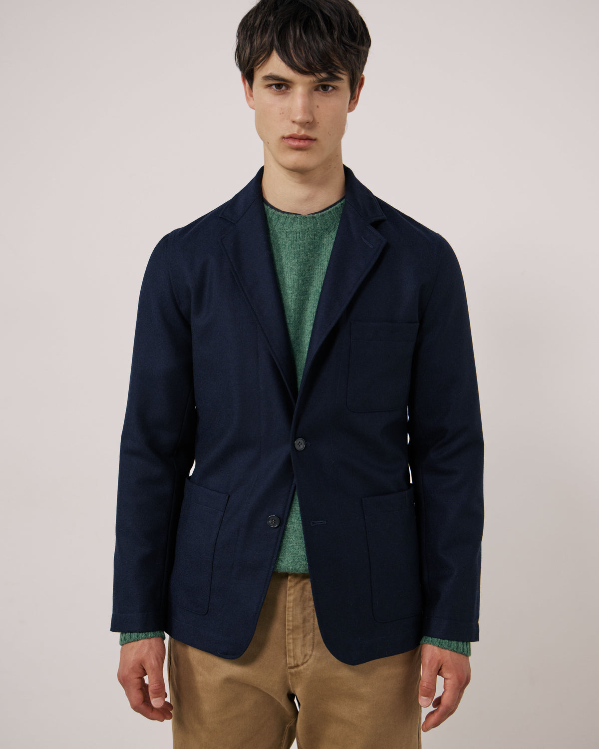 Veste Homme en Flanelle de Laine Vierge Bleu Marine Jonbee
