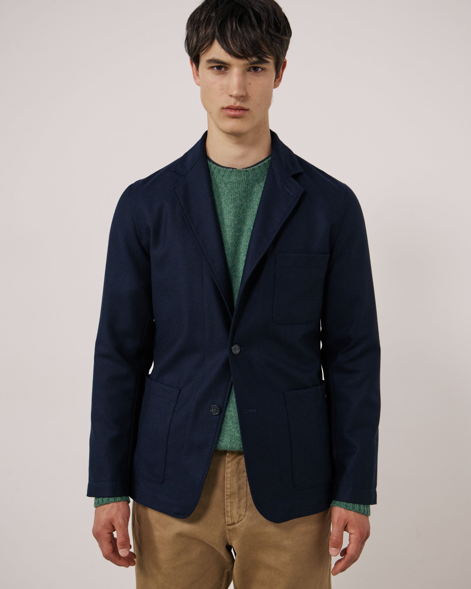 Veste Homme en Flanelle de Laine Vierge Bleu Marine Jonbee