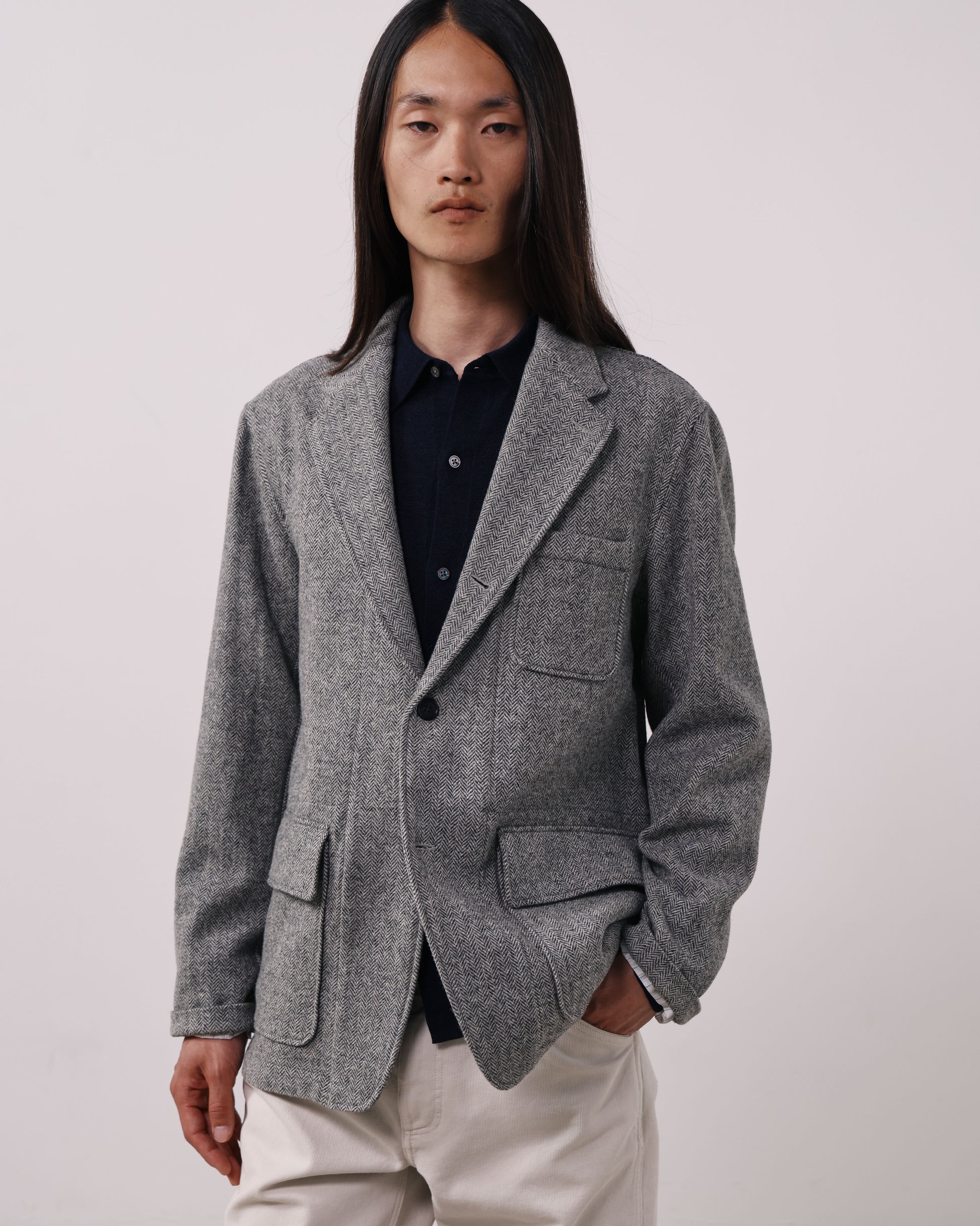 Veste Homme en Laine à Chevrons Gris Joey
