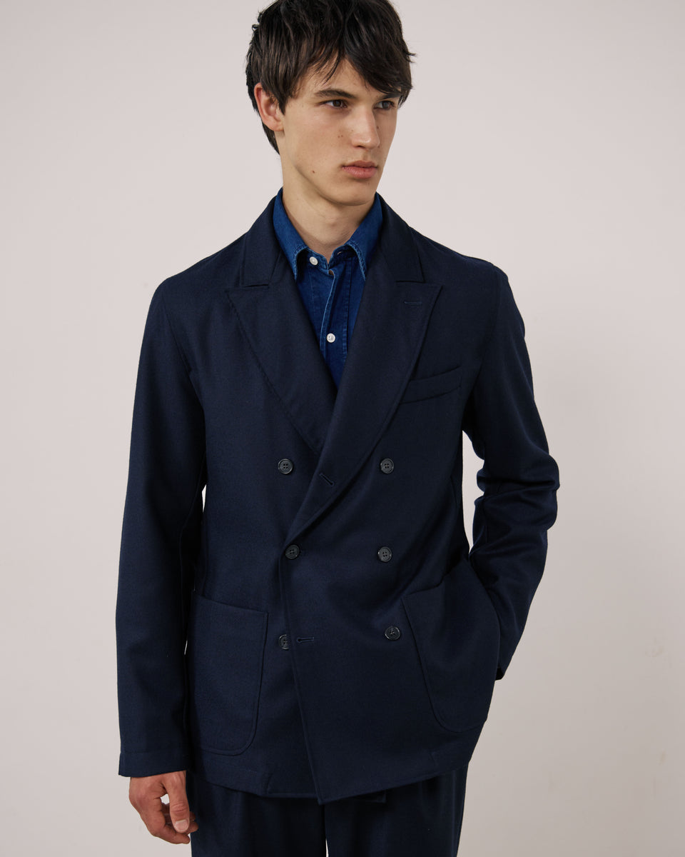 Veste Homme en Flanelle de Laine Vierge Bleu Marine Jarod - Image principale