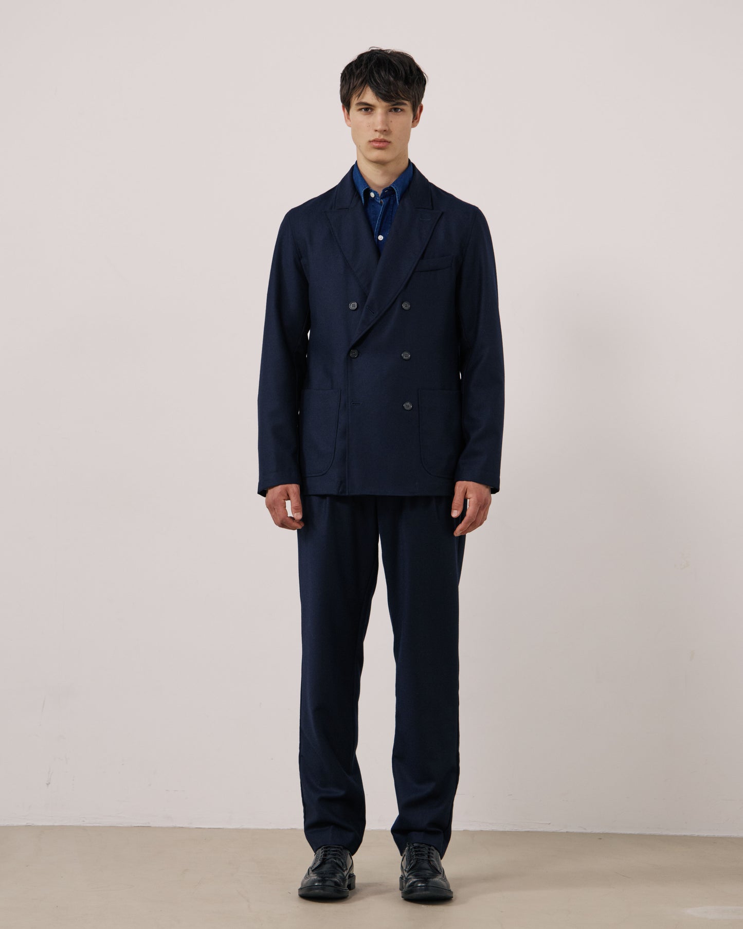 Veste Homme en Flanelle de Laine Vierge Bleu Marine Jarod