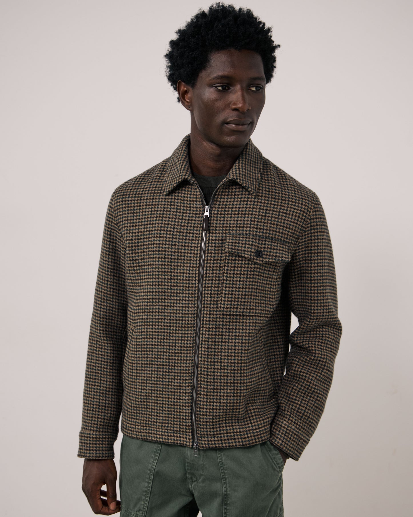 Blouson Homme en Laine Double Face à Chevrons Marron Dandy