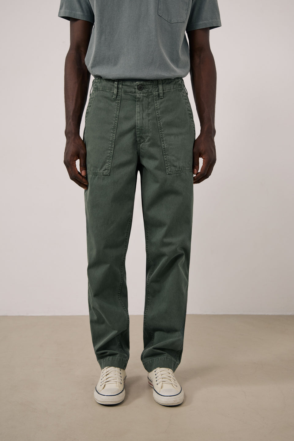 Pantalon Homme en Coton à Chevrons Vert Militaire Fatigue - Image 2
