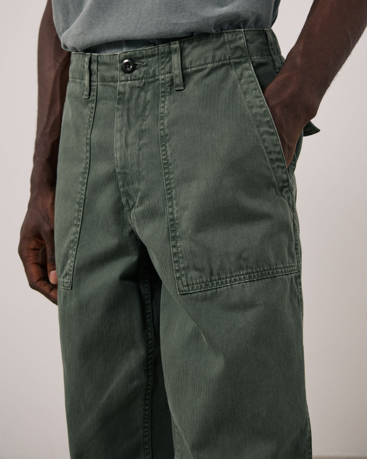 Pantalon Homme en Coton à Chevrons Vert Militaire Fatigue