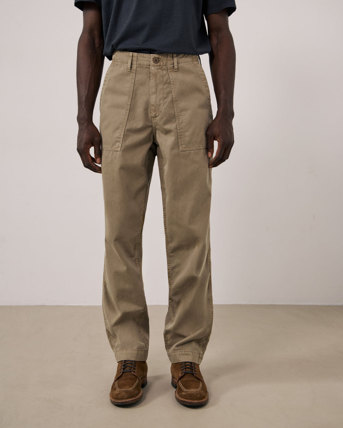 Pantalon Homme en Coton à Chevrons Beige Fatigue